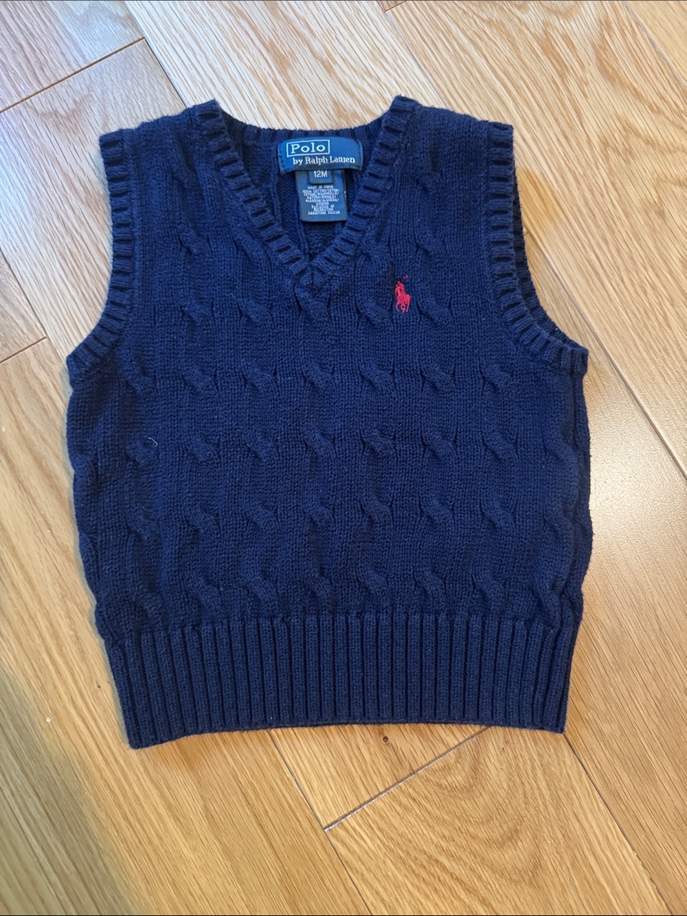 Ralph Lauren Navy Cable Knit Vest with Red Pony